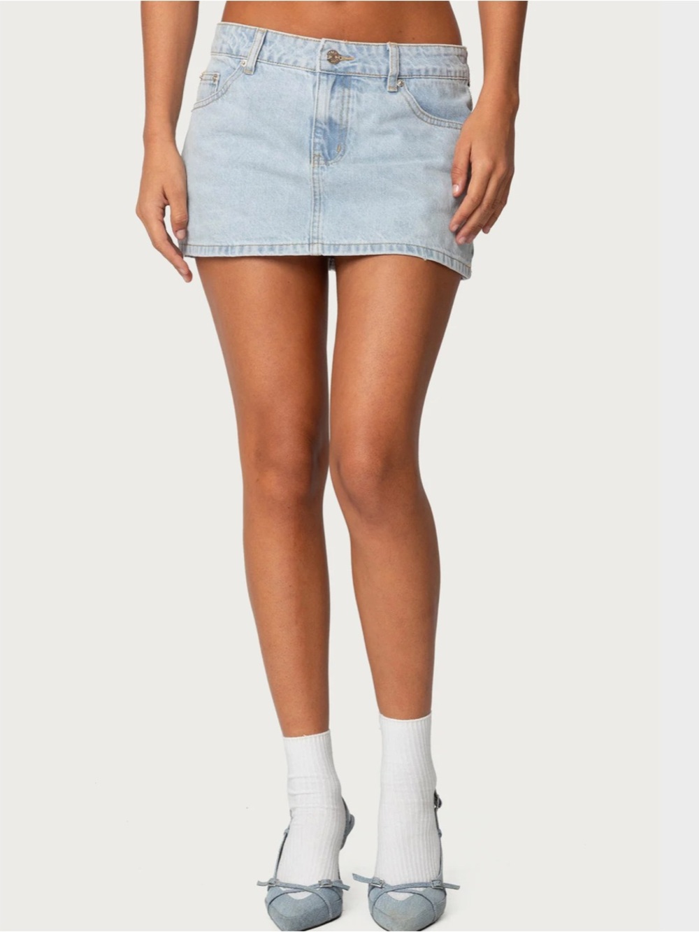 Edikted Light Blue Denim Mini Skirt